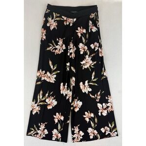 Ralph Lauren Wide Leg Tropical Pants Stretch Floral black Pull‎ On Size PM